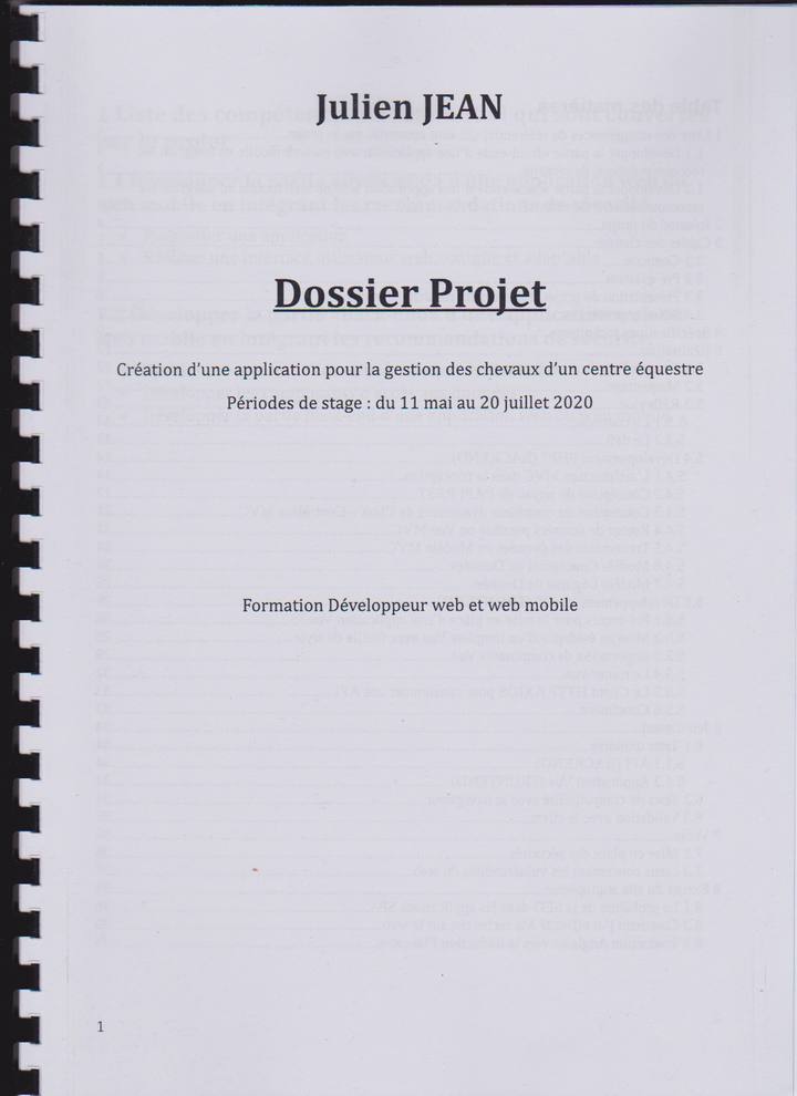 Couverture du dossier projet : application de gestion d'un centre équestre